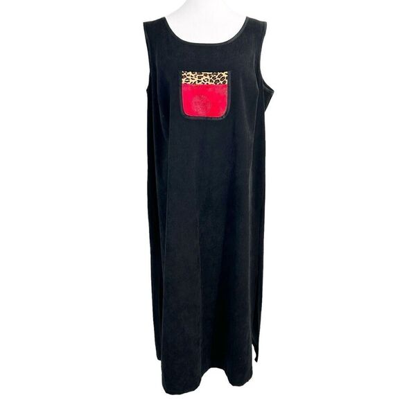 Positive Attitude Dresses & Skirts - Positive Attitude Petite Maxi Dress Sz 18 Black Red Patch Microsuede VTG